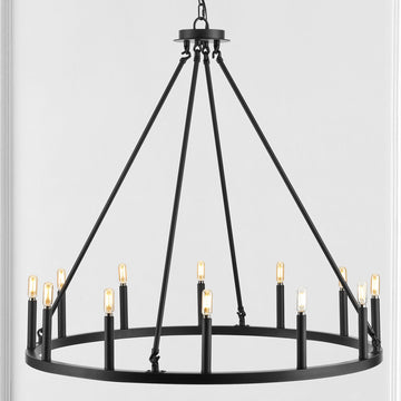 Oberto Ring Iron Rustic Farmhouse LED Chandelier - JONATHAN Y